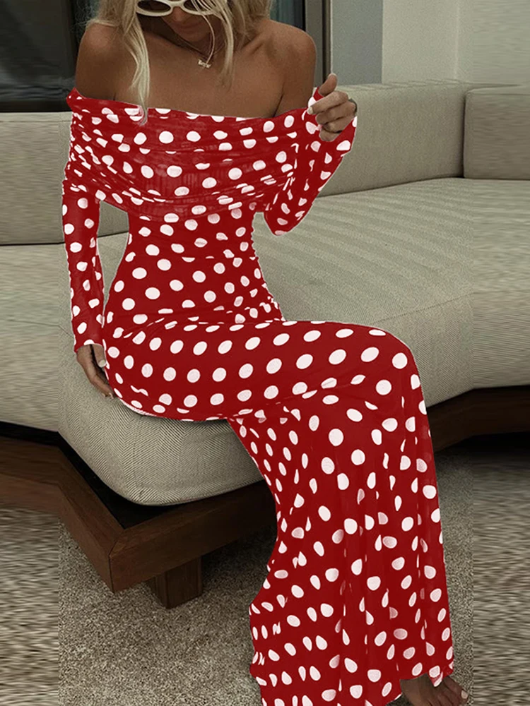 Женское длинное платье в горошек VONDA