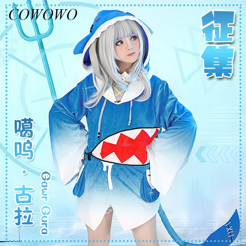 

COWOWO Anime! Vtuber Gawr Gura Game Suit Lovely Uniform Cosplay Costume Halloween Party Role Play Outfit Women Daily Pajamas