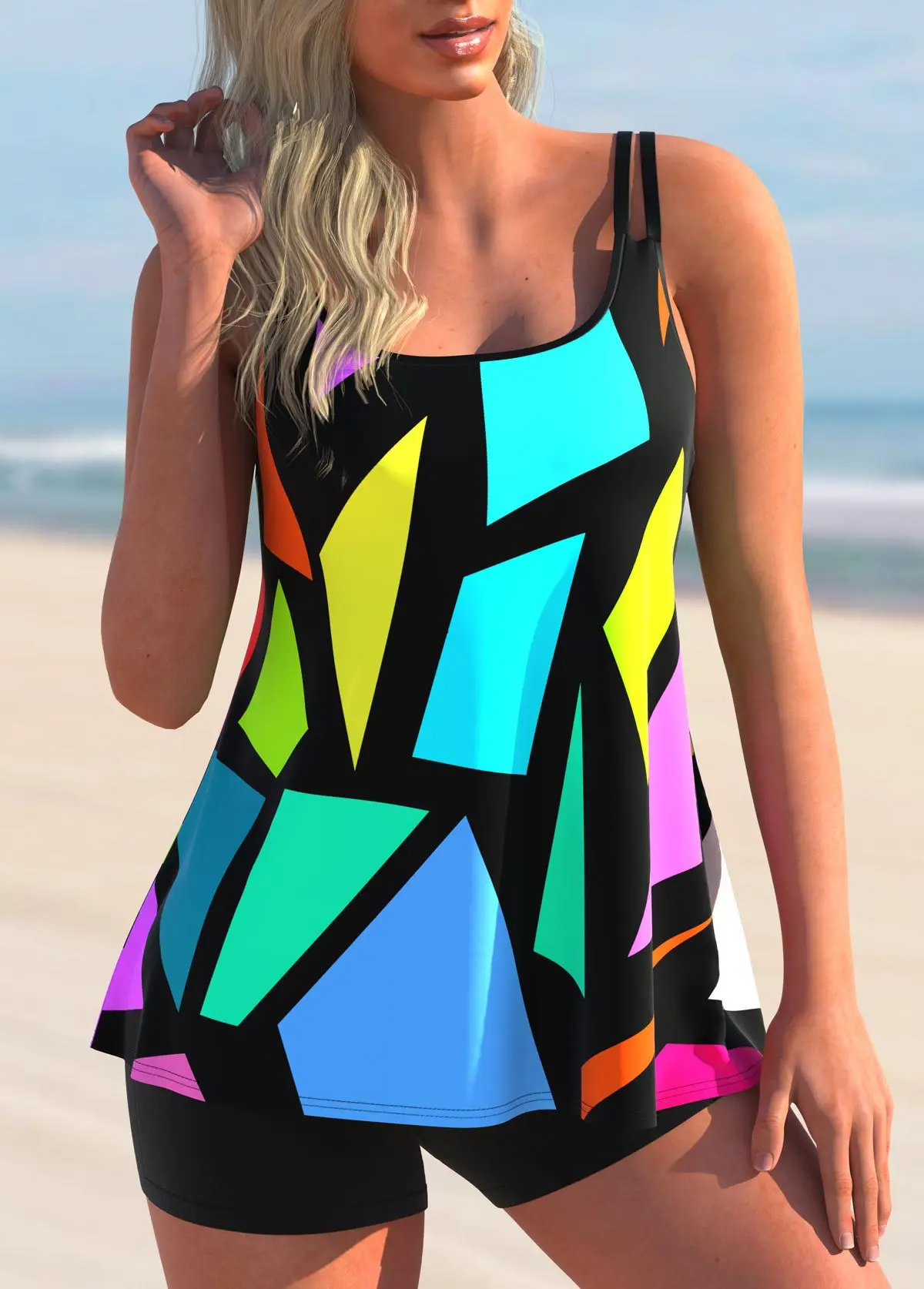 Two Piece Swimsuit Women With Shorts 2022 Printed Tankini Swimwear Female Sports Bathing Suit Beachwear Swimming Summer