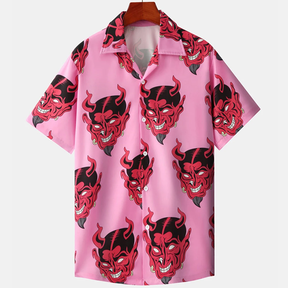 

Hot Sale New Hawaiian Shirt for Men Cuban Collar Devil Print Men's Shirt Fashion Streetwear Summer Short Sleeve Top Trendy