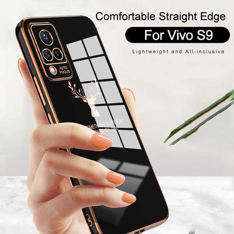 GKK Case For Vivo S9 IQOO NEO 5 Luxury Plating Pattern Soft Edge Cover For VIVO S9 IQOO NEO 5 Shockproof Case + Tempered Glass
