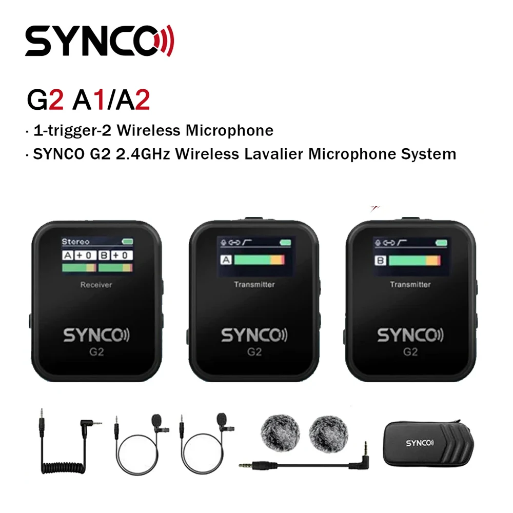 SYNCO G2A2 G2A1 G2 A1 A2 Condenser Microphone System Wireless Mic Lavalier for Smartphone DSLR Camera Realtime Monitoring