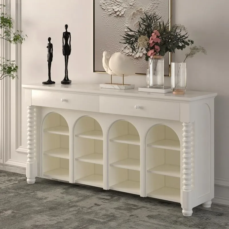 Кремово-белый декоративный шкаф для обуви из массива дерева