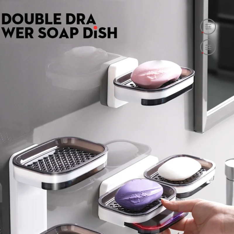 

Drainable Soap Dish for Bathroom Portable Soap Holder Wall Storage Rack Organizer Bathroom Accessories Double Layer Holder