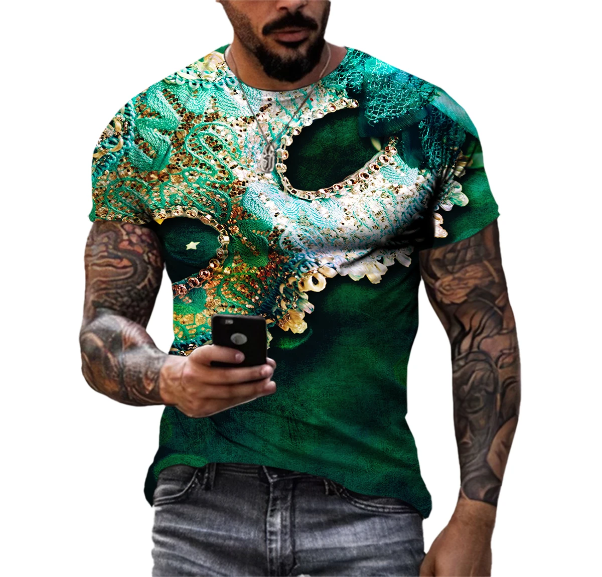 

Fine Masquerade Mask Pattern Men's And Women's T-Shirts HD 3D Print Leisure Hip Hop Harajuku Personality Round Neck Short Sleeve