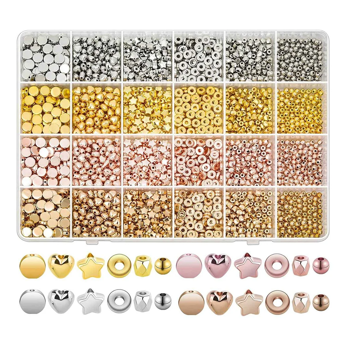 

2160 Pieces Spacer Beads Set, Assorted Bracelet Beads Round Beads Beads for Bracelet Jewelry