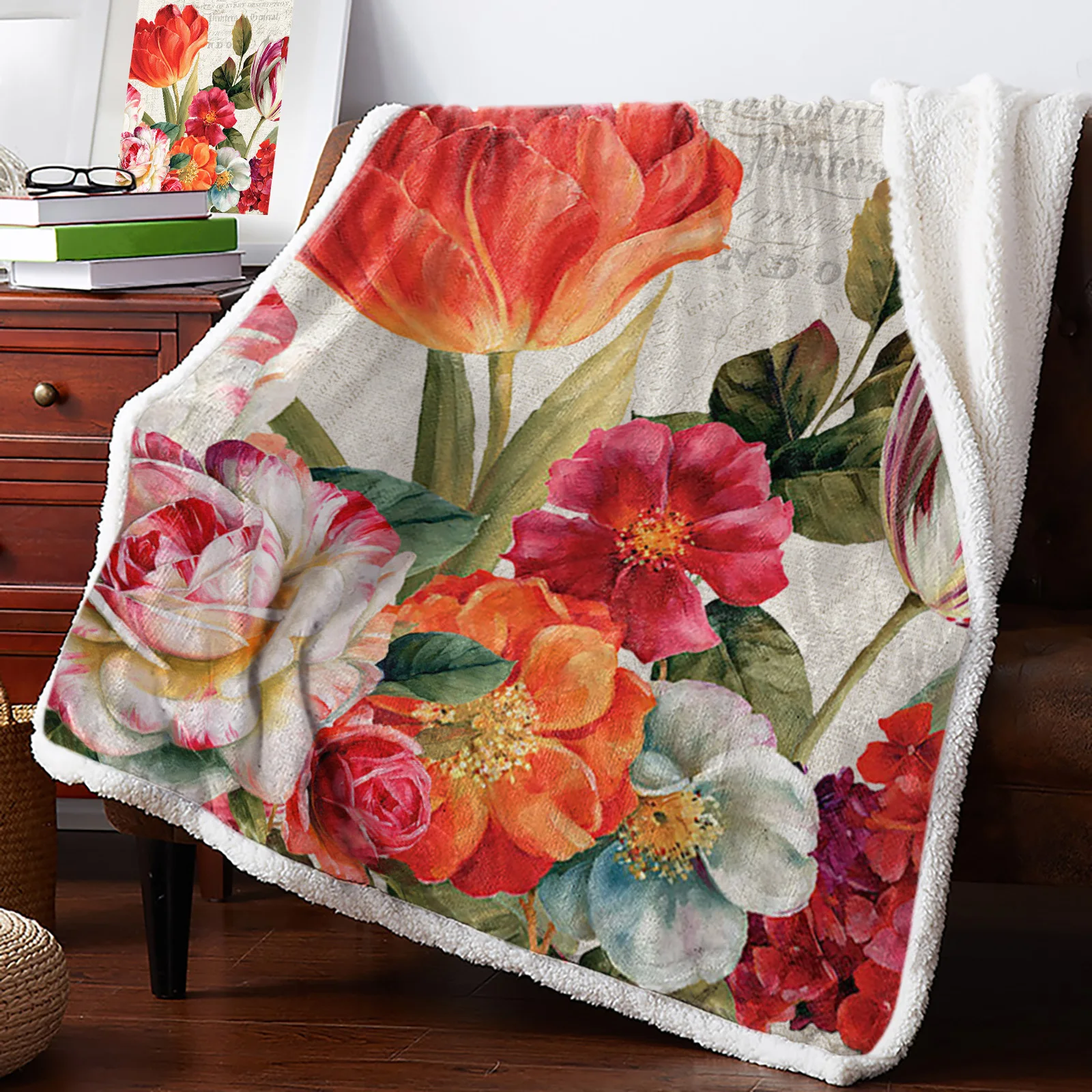 

Кашемировое одеяло с винтажными цветами, тюльпанами, картиной маслом, мягкое покрывало для детской комнаты, дивана, Походное Флисовое одеял...