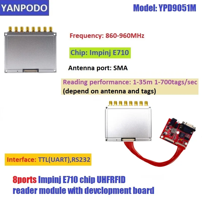 YANPODO Long Range 1-35M UHF RFID-считыватель модуль RS232 8 портов Impinj E710 чип для спортивного