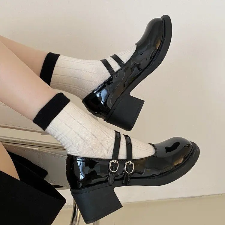 Block Heels For Women Pumps Sweet Increasing Height Basketball Platform Round Toe Mary Jane 2023 Chunky Spring Branded 3cm