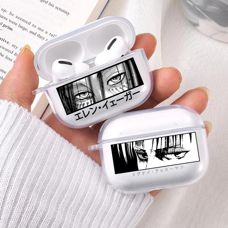 

Case for Airpods Pro 3 2 1 Anime Attack on Titan Shingeki No Kyojin Levi Eren Yeager Airpod Cases Transparent TPU Earphone Cover