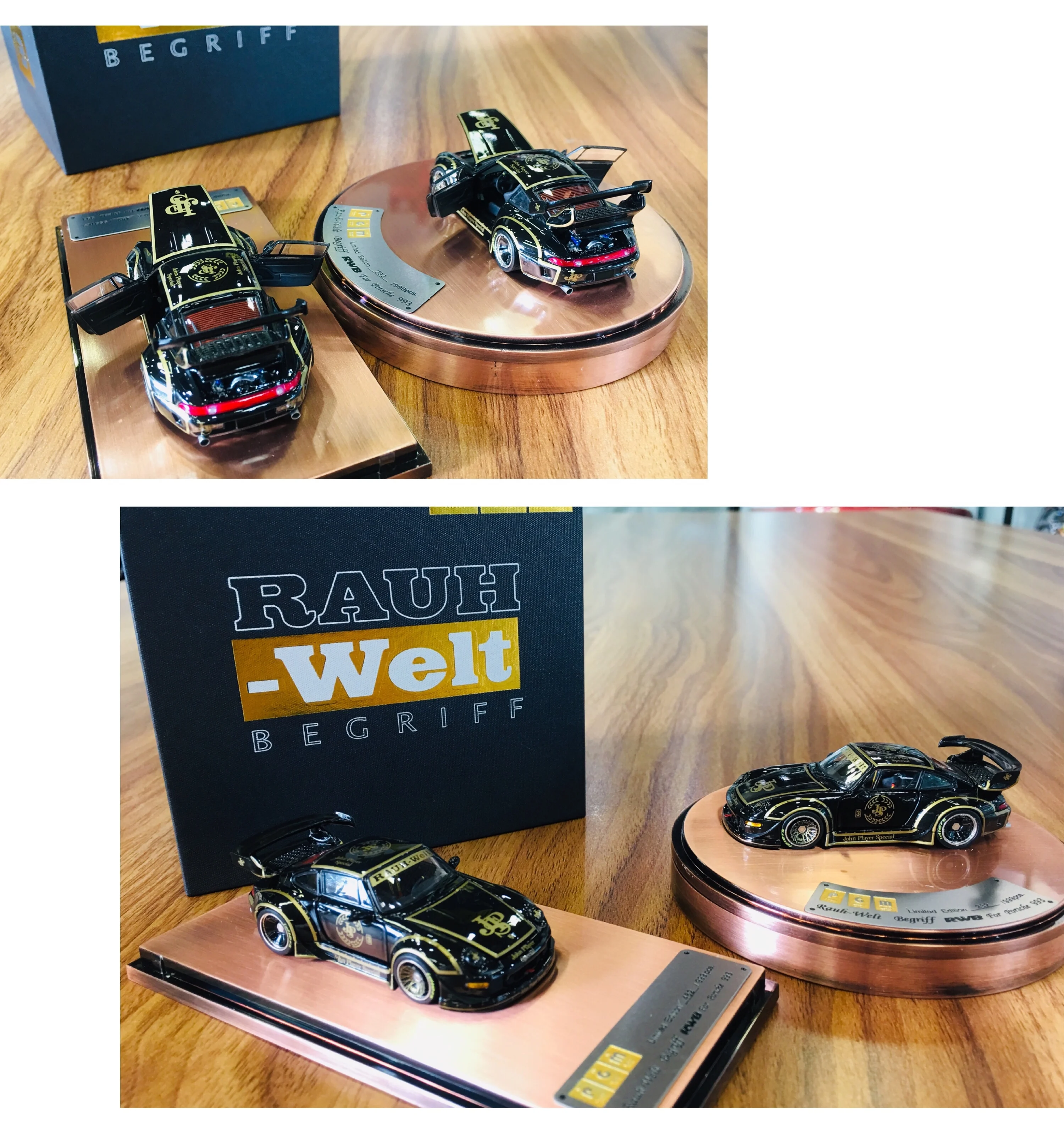

PGM 1:64 Porsche 993 RWB black gold alloy full open car model spot