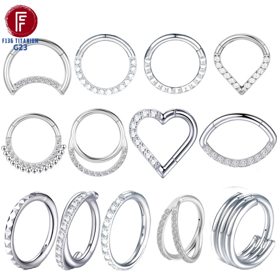 

G23 Titanium Zircon Hinged Segment Nose Ring Open Small Septum Piercing 16G Ear Tragus Cartilage Earring Body PIercing Jewelry