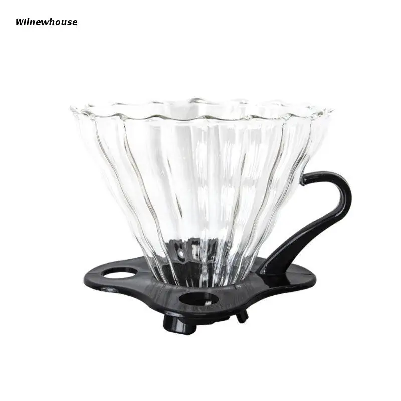 

F63A Glass Pour over Coffee Funnel Dripper Clever Coffee Cone Brewer Filter with Removable Base Clear 1-4 Cups (Black)