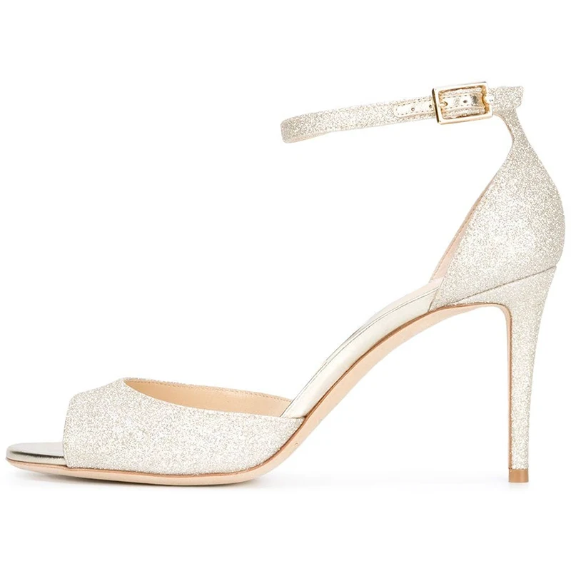 2022 Gold Summer Sandals for Women Stilettos High Heels Ankle Strap Shoes Ladies Peep Toe Shiny Glitter Party Heeled Shoes