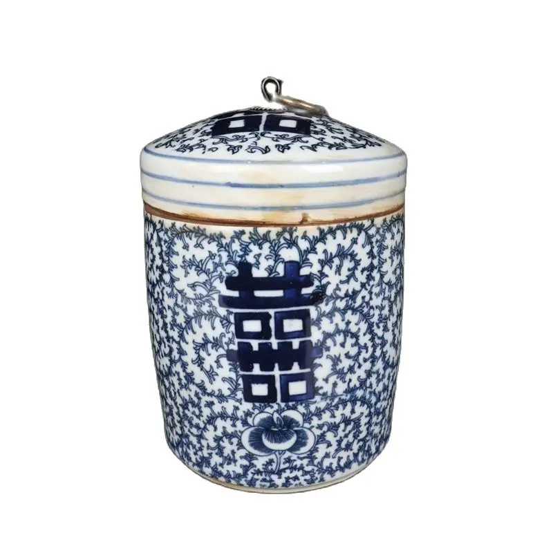 

China Old Porcelain Blue and White Xi Pictorial Can Covered Storage Pot