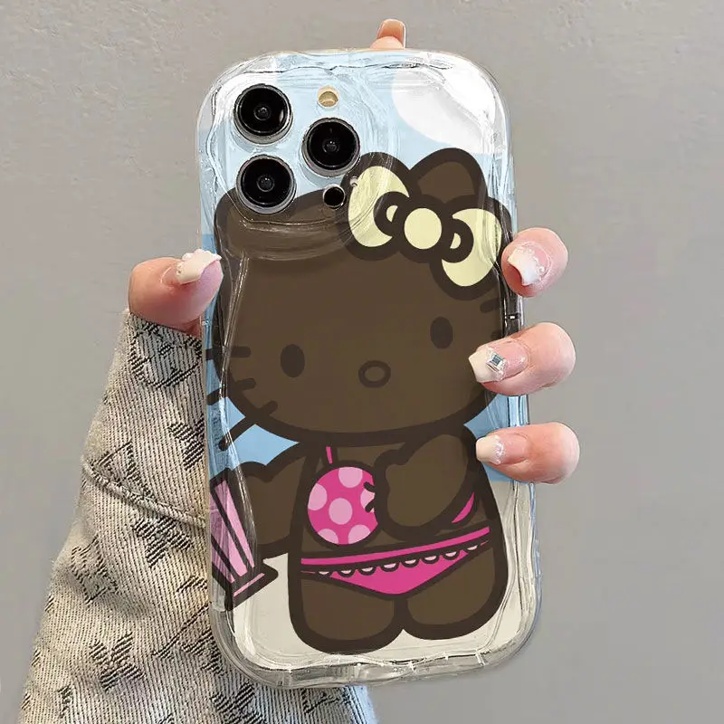 

Sanrio Cartoon Cute Beach Black Hello Kitty 14Plus Soft All Inclusive Drop Proof 12Mini Phone Case 13Promax Mobile Phone Shell