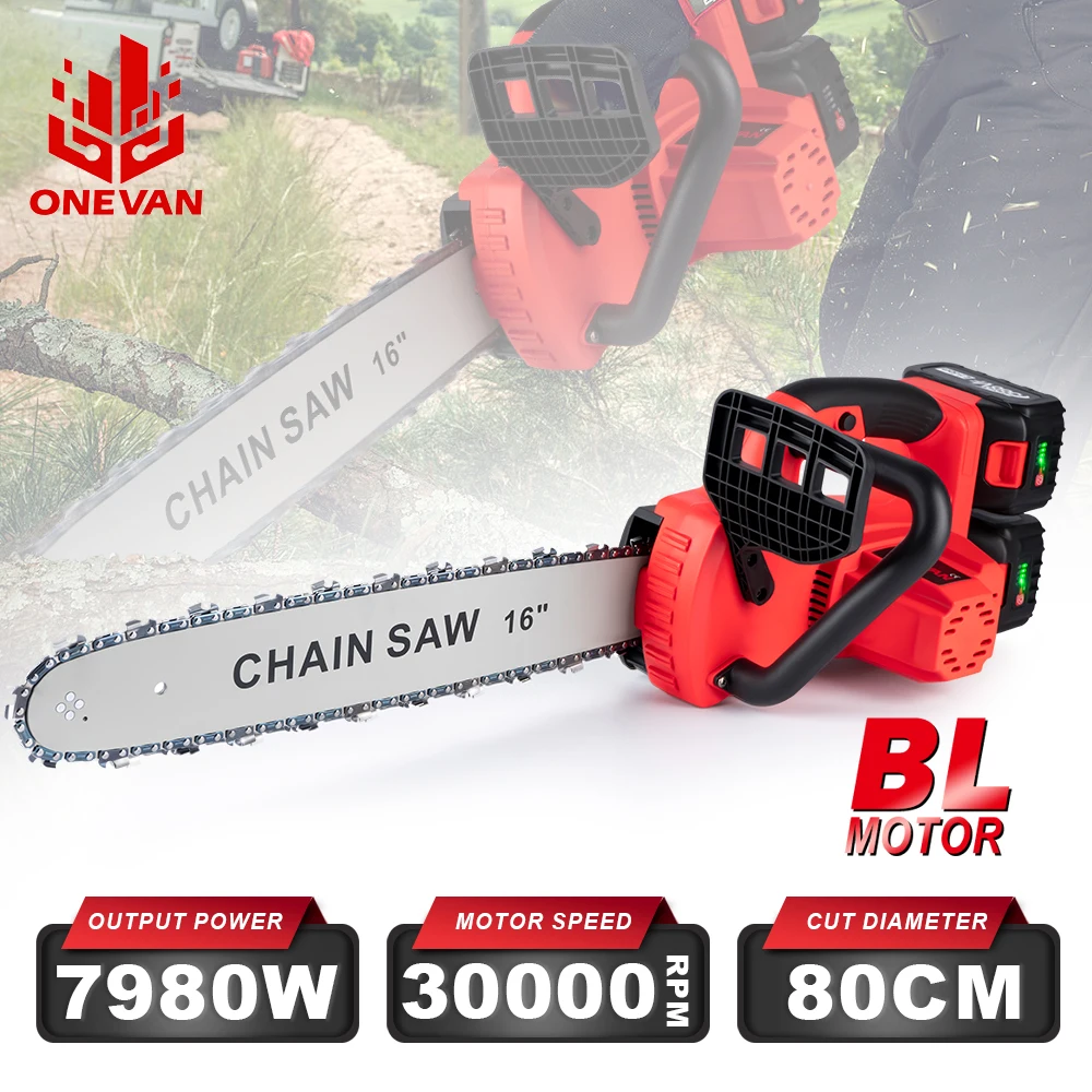 16 inch Cordless Chainsaw 7980W Electric Brushless Electric Saw Garden Branch Tree Cutting Double Pin For Makita 18v Battery