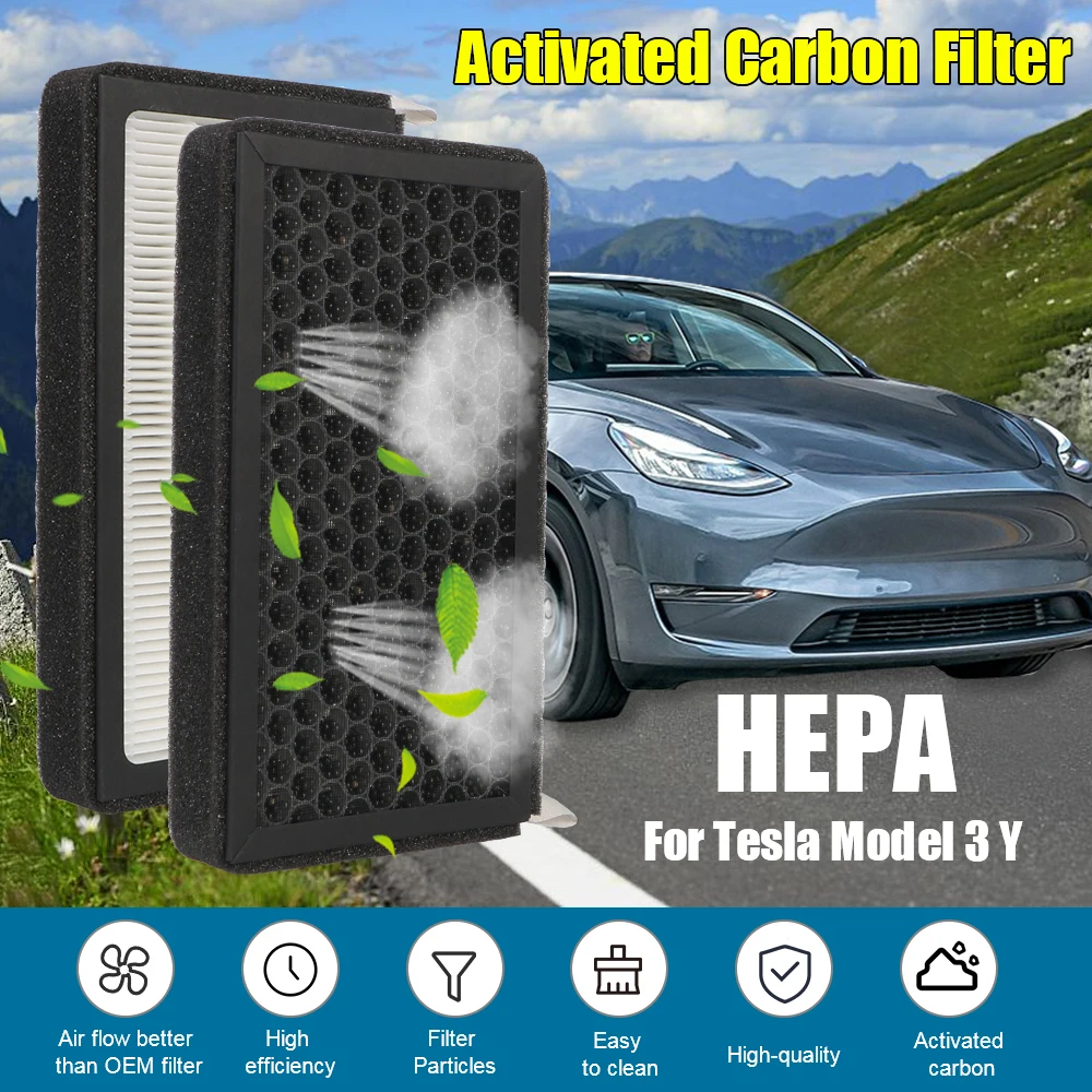 

Car Accessories for Tesla Model 3 Y Air Conditioner Replacement Cabin Air Filters HEPA Activated Carbon Air Filter 2pcs
