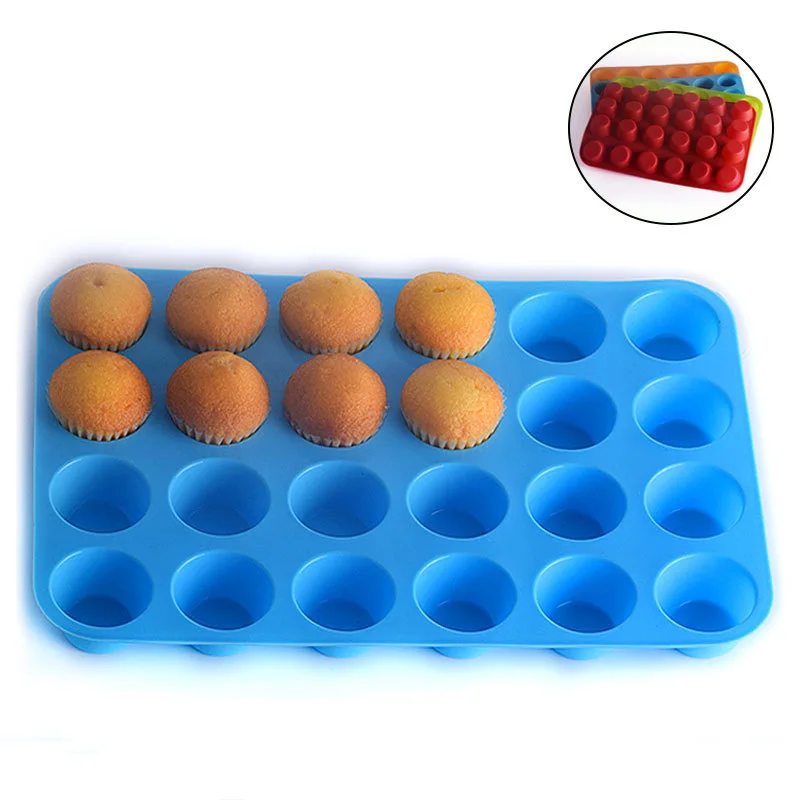 

24-hole Grid Integrated Round Silicone Muffin Cup Mold Jelly Pudding Biscuit Mold Baking Tray Cake Baking Mold Silicone Mould