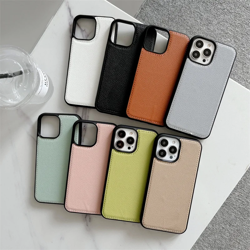 

2 in 1 Lychee Grain Leather Phone Case For iPhone 13pro Max 12 11pro Max X XR XS Max 7 8 Plus Simple Retro Soft Protective Cover