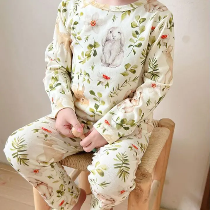 

New Arrival Baby Girls Loungewears Two Pieces Animal Print Long Sleeves Shirts Undershirts Slim Fit Pants Trousers