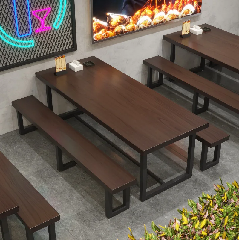 

Dining Table and Chair Combination Milk Tea Shop Solid Wood Barbecue Shop Barbecue Bar Hot Pot Shop Table