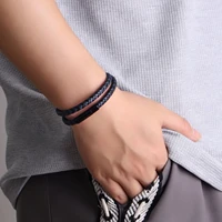 singledouble leather bracelet new classic style men wristband simple black button neutral accessories hand woven jewelry gifts