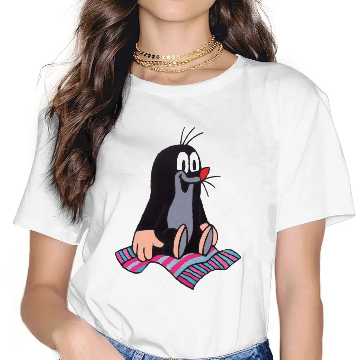 

Anime Krtek The Mole Flying Blanket T Shirt Vintage Alternative Women's Tshirt O-Neck