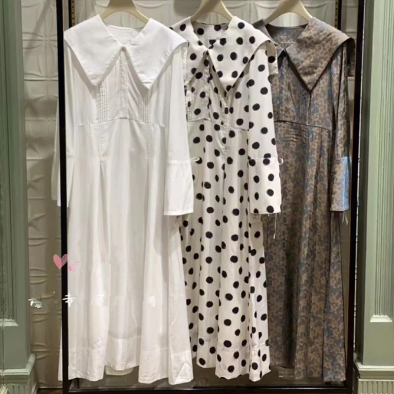

Женское винтажное платье в горошек, длинное платье с отложным воротником и длинным рукавом, весна