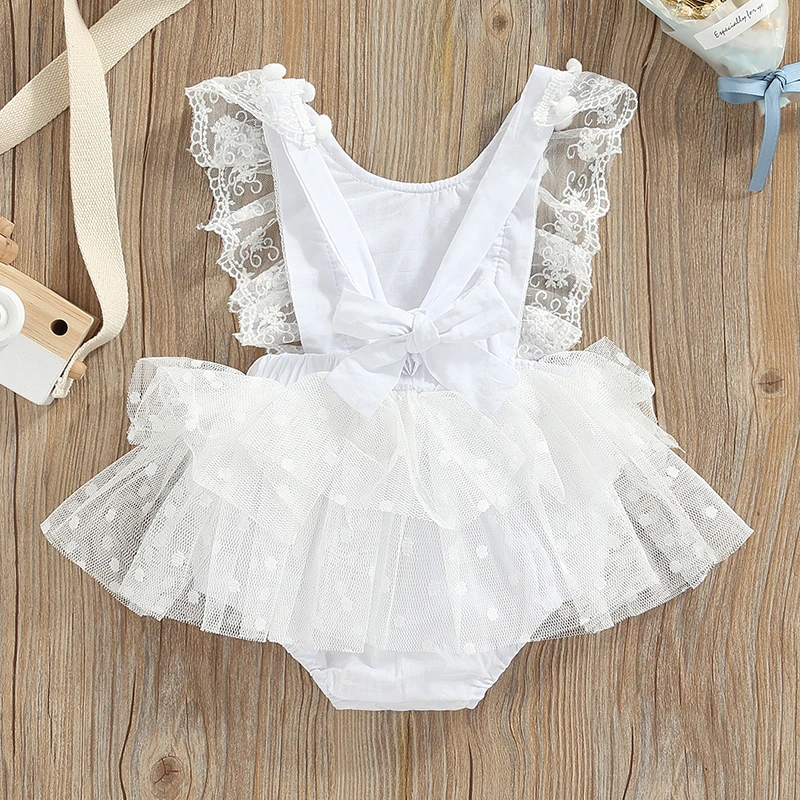 

0-24M Summer Baby Girls Princess Romper Clothing Ruffles Sleeveless Lace Floral Ball Mesh Tulle Jumpsuits