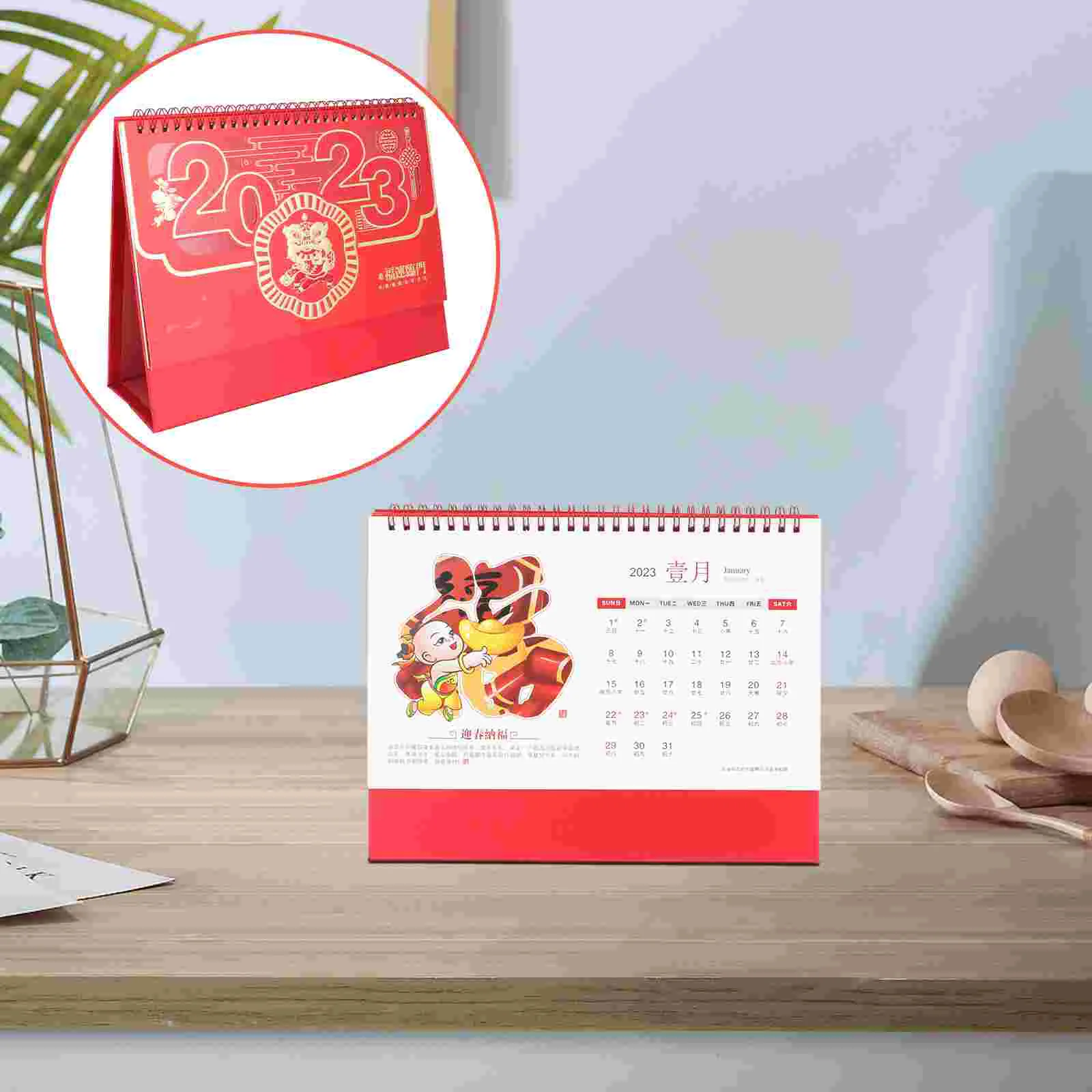 

Calendar Desk Standing Rabbit Chinese Monthly Traditional Year Lunar Tabletop Desktop Table Calendars Planner Decorative