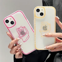 creative frosted line winnie the pooh phone cases for iphone 13 12 11 pro max xr xs max 8 x 7 se couple anti drop tpu soft cover