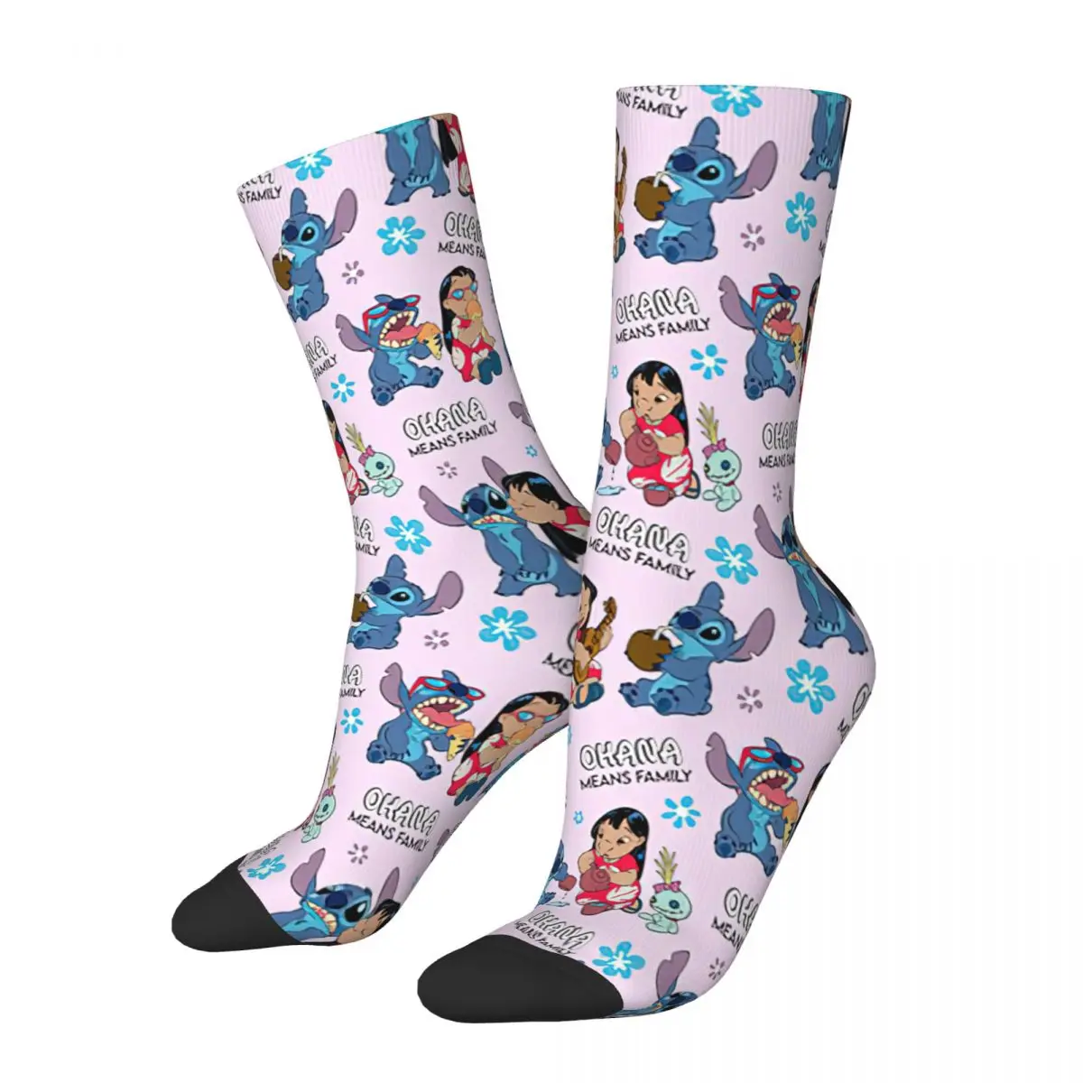 

Disney Lilo & Stitch Socks Men Women Funny Happy Ohana Means Family Socks Hip Hop Summer Autumn Winter Middle Tube Socks Gifts