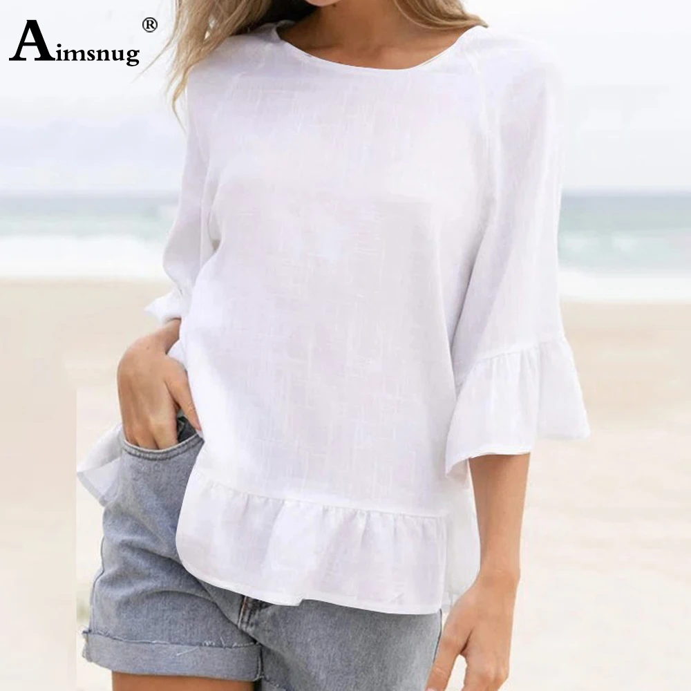 

Women Latest Casual Beach Shirts White Cotton Linen Blouse Female Butterfly Sleeve Top Women's Tunic Shirt blusas Femme Clothing