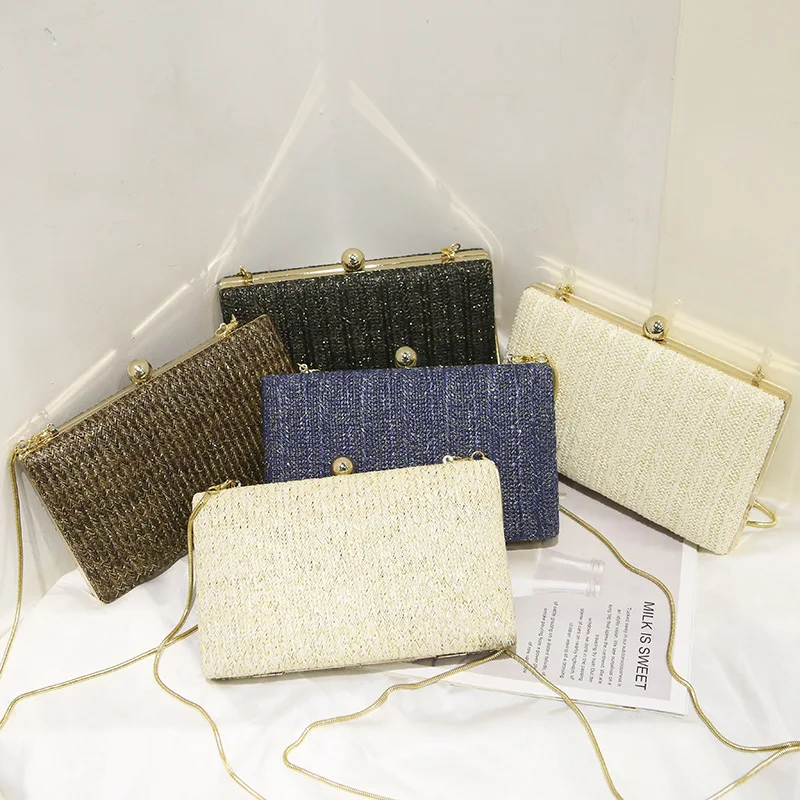 

2022 New Trend Women's Party Handbag Stripe Woven Bag Evening Bag Chain Messenger Bag Z402
