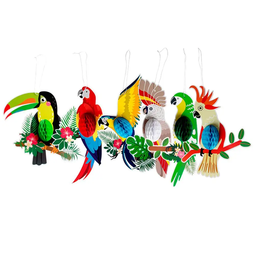 

6pcs Parrot Honeycomb Paper Cutouts Hawaii Summer Beach Hanging Decoration Home Classroom Supplies
