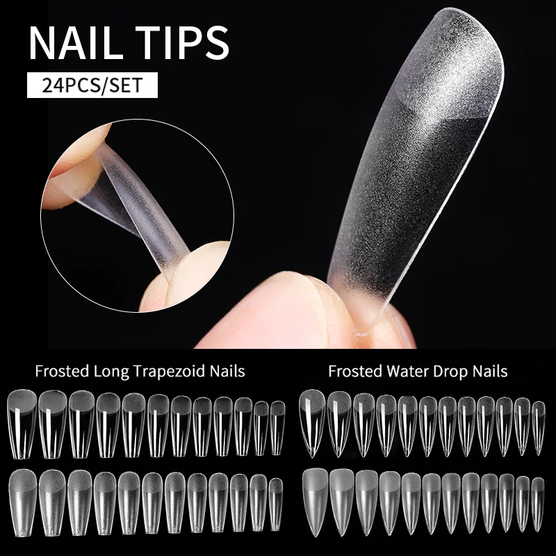 24 PCS Fake Nail Matte Press on Coffin Tips Nail Natural/white False  Nails Full Cover  Tool Practice Hand Acrylic Nail Gel tips images - 6