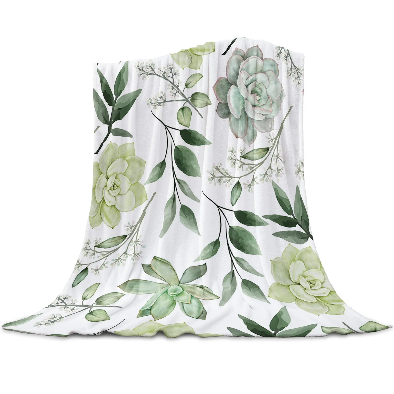 

Summer Leaves Succulents Throw Blanket for Sofa Soft and Comfortable Flannel Blanket Children Gift Travel Camping