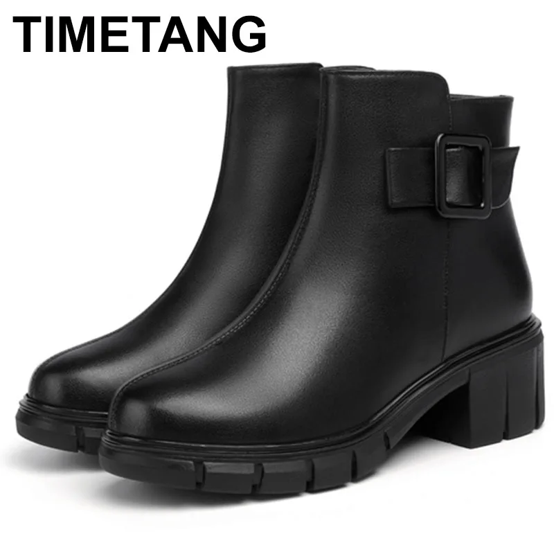 

Women's Dress Boots Fashion 2023 New Genuine Leather Women's Winter Shoes Boots Round Toe Non-slip Women's Ankle Boots