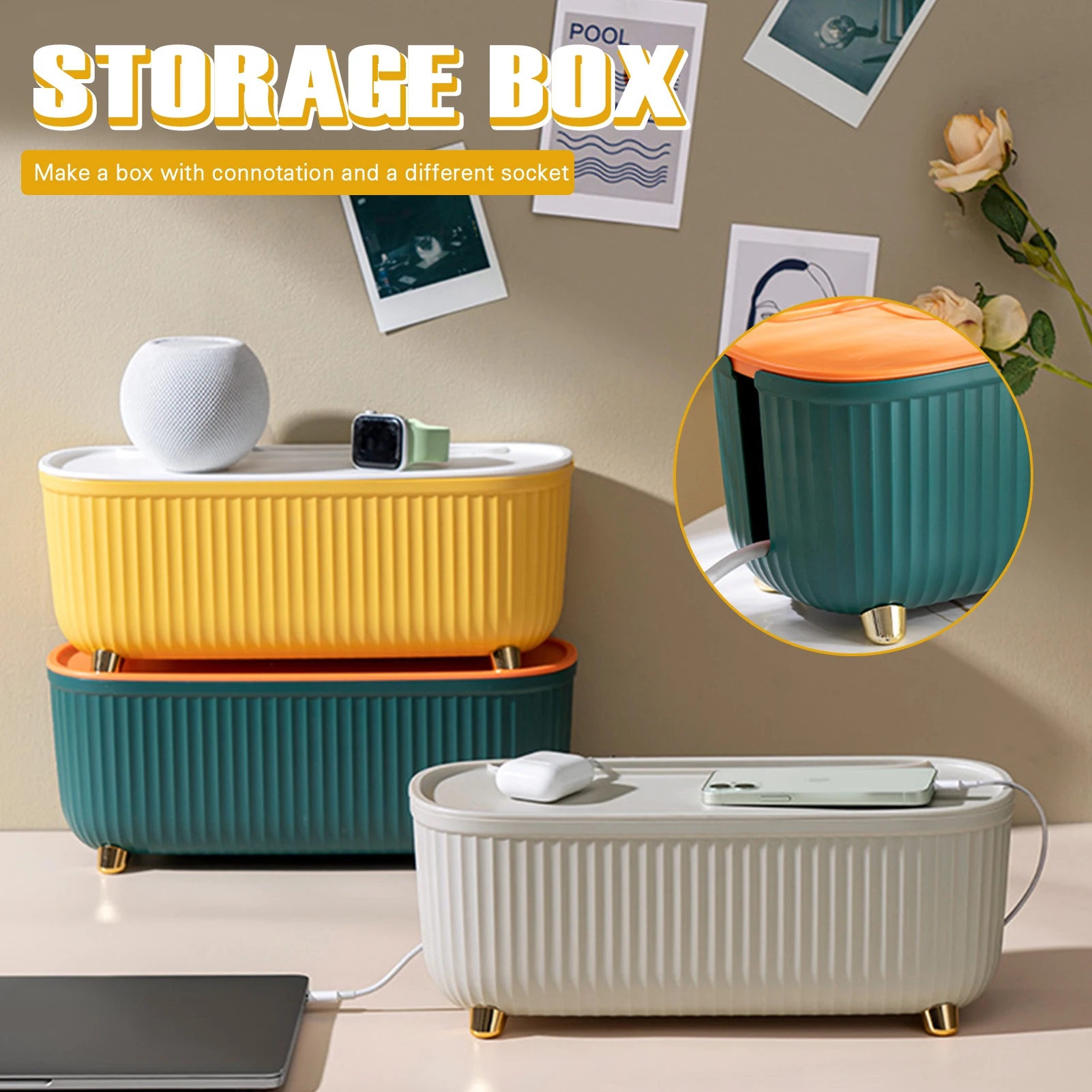 

Data Cable Storage Box for Plug In Boards Cord Hider Box for Hiding Power Strip Plastic with Lid Cable Management TS2