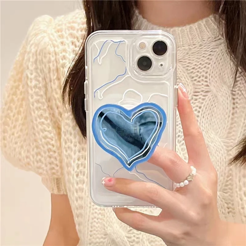 Модный зеркальный чехол-подставка Ins в форме сердца для iPhone 14 13 12 11 Pro Max XR X XS 7 8 Plus