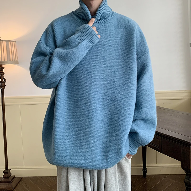 

KUANGNAN Turtleneck Men's Sweater Men Sweaters Knit Korean Clothes High Collar Pullovers Best Selling Product 2023 Autumn New