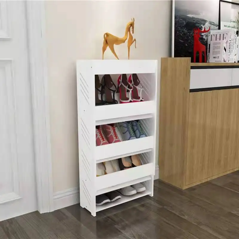 Simple inclined plastic shoe cabinet behind the door of white small ultra-thin dormitory