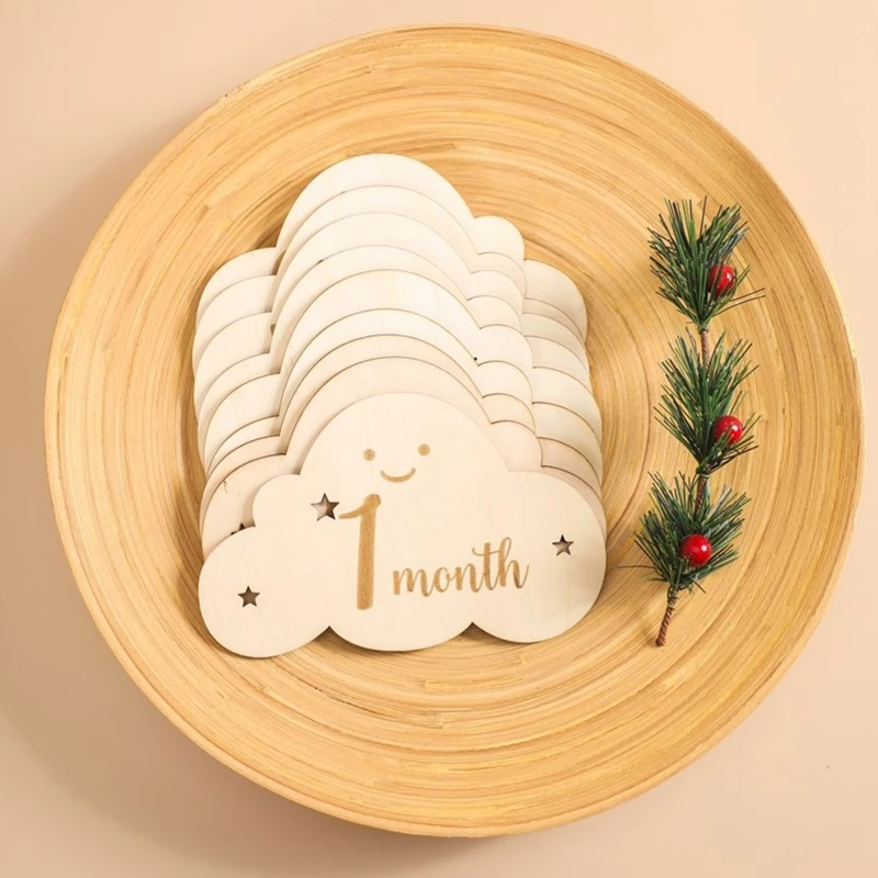 

Baby Monthly Milestone Photo Card Wooden Double Sided Milestone Card Pregnancy Thick Card Perfect Keepsake for Parents 40JC