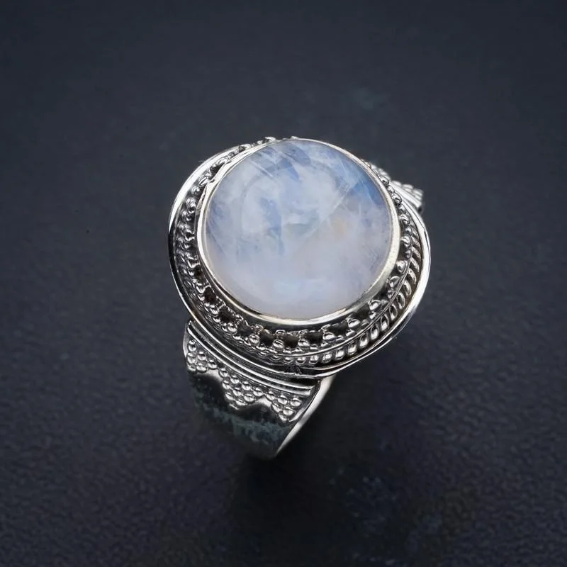 

StarGems природный лунный камень ручной работы 925 пробы Серебряное кольцо 8,75 F0633