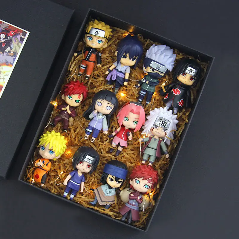 

12 Pcs/Lot Kawaii Mini NARUTO Figure Sasuke Kakashi Itachi Gaara Jiraiya Q Verison Figurine Wholesale PVC Model Toys 7-8cm