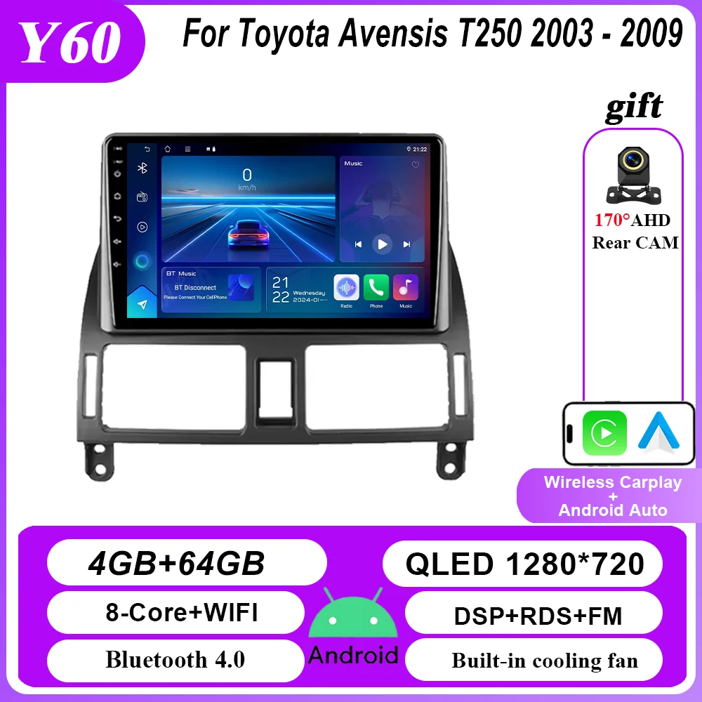 

Автомобильный DVD Android 4G для Toyota Avensis T250 2003-2009, автоматический навигационный плеер, мультимедийный Carplay, Bluetooth, сенсорный экран, без 2DIN