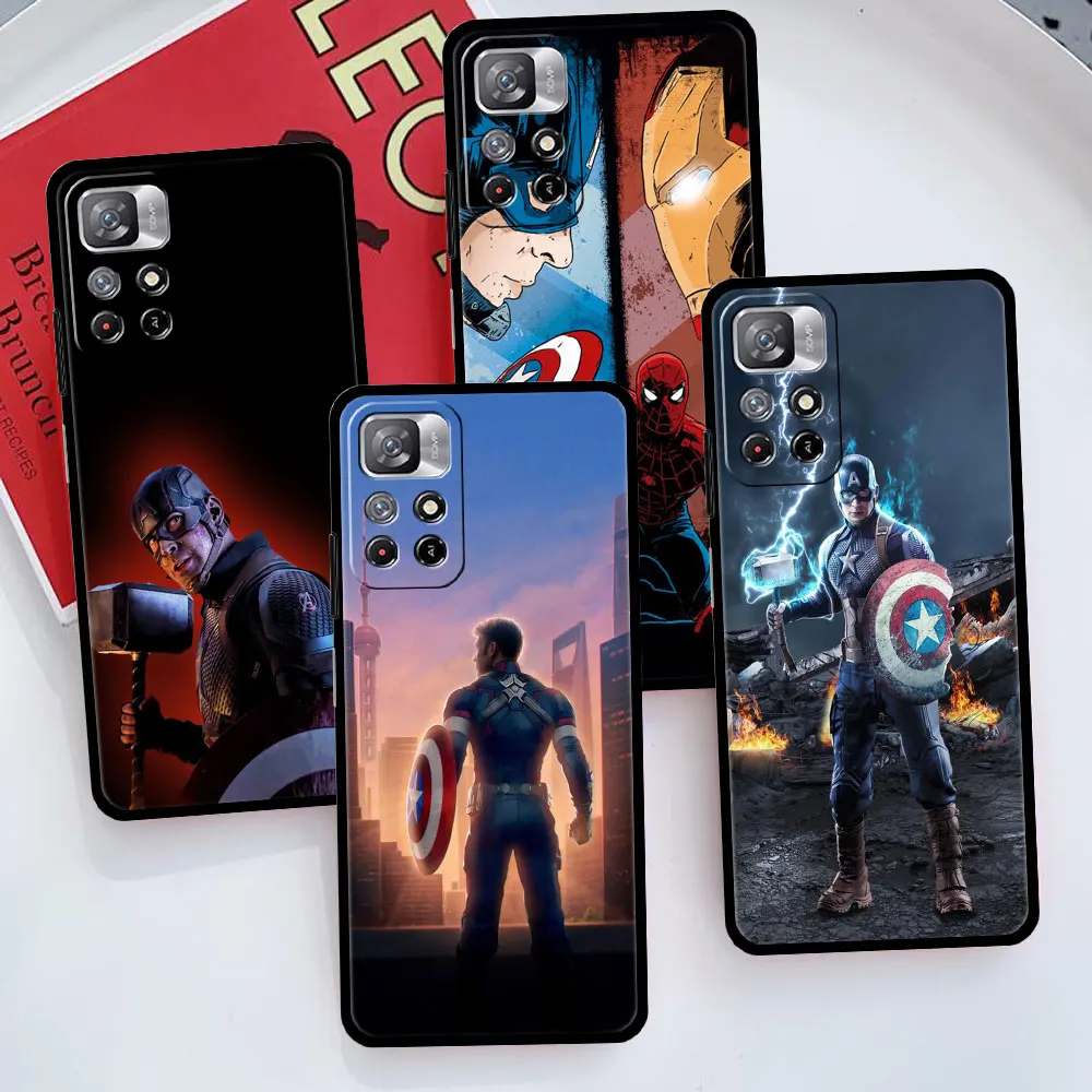 For Xiaomi Redmi 8 10 Pro K40 9S 8T 9C 9A 9 9T 11 K40s Marvel Captain America Steve Rogers Silicone Silicone Celular Funda