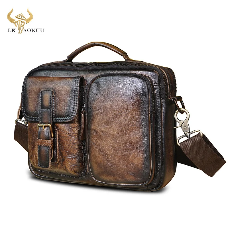 

Original Leather Male Fashion Casual Design Satchel Shoulder Messenger bag Tote 9" Tablet Mochila Pouch For Men 036-dc