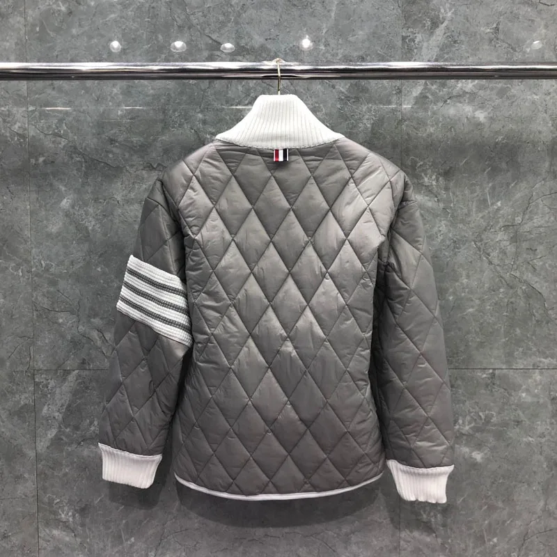 TB TNOM Men's Winter Jacket Fashion Brand Coat White 4-Bar Stripe Diamond LatticeTurtleneck Cotton-Padded Pullovers TB Jackets